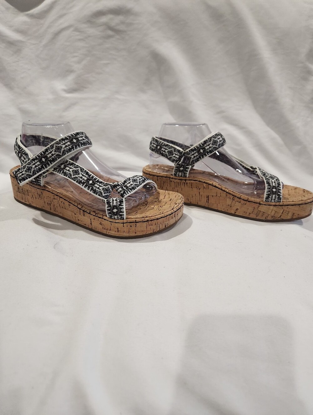 Born Sirena Sporty Black White & Cork Platform Sandals Size 10 - Picture 4 of 8